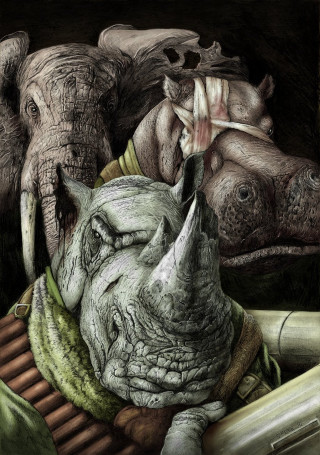 Rhinos man green shirt woman - primitivism free wallpaper