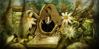 Elephant flowers book mouth painting - analytical art free wallpaper