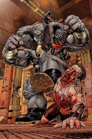 Giant monster attacking man room - underground comix free wallpaper