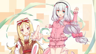 Anime girls pointing together fingers - their finger free wallpaper