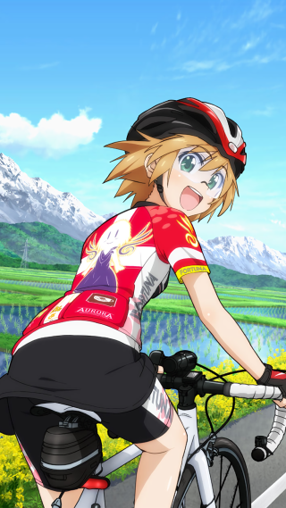 Woman bike flowers mountains blue - a road next free wallpaper