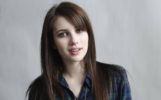 Woman long hair blue shirt 21 - a white backdrop free wallpaper