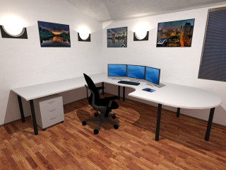 Computer desk room wooden floors - a white wall free wallpaper