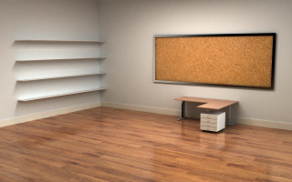 Room corkboard desk woodenfloor whitewall - a wooden floor free wallpaper