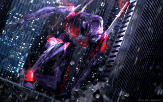 Futuristic man city red lights - a futuristic man free wallpaper