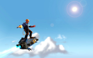 Man riding jet cloud sky - a bright sun in the background free wallpaper