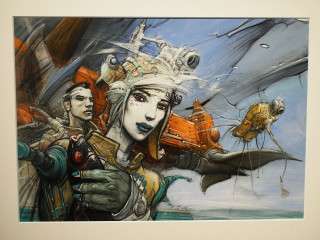 Woman helicopter man gun painting - michael kaluta free wallpaper