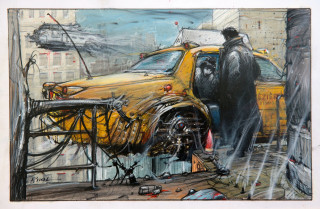 Man yellow car city crane - a drawing of a man free wallpaper