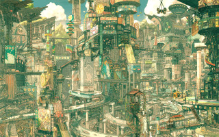 Futuristic city tall buildings traffic 2 - a futuristic city free wallpaper