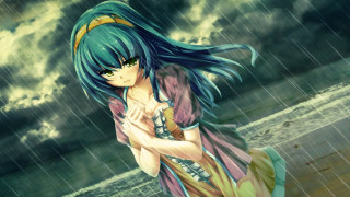 Girl blue hair rain hands - gothic free wallpaper for desktop