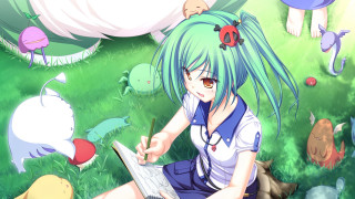 Girl blue hair laptop animals - other animal free wallpaper