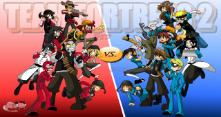 Cartoon group people guns hats - same free wallpaper