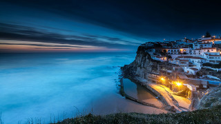 City cliff ocean night lights 2 - a cliff free wallpaper for desktop