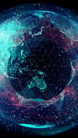 Blue red sphere stars black - space art free wallpaper