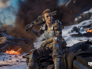 Futuristic woman sitting rock gun - a futuristic suit free wallpaper