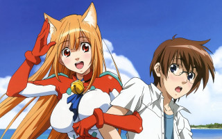 Anime characters beach blue sky - furry free wallpaper