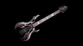 Black red flame guitar hyperrealism - metal free wallpaper