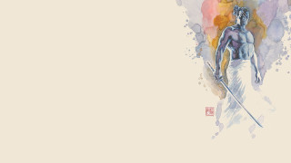 Man skis painting back ski - watercolor free wallpaper