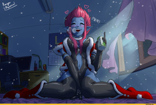 Pink hair blue skin christmas - a blue face free wallpaper