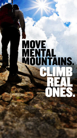 Mountain climber backpack mountains poster - real free wallpaper