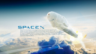 Spacex rocket flying sky clouds - free space wallpaper