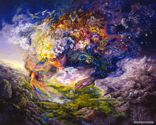 Woman flowers hair sky stars - a painting of a woman free wallpaper