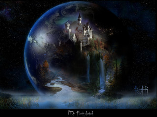 Castle forest waterfall painting nature - chris labrooy free wallpaper