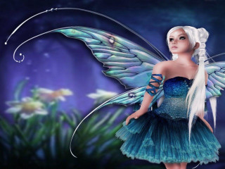 Fairy blue dress white hair - fantasy style free wallpaper