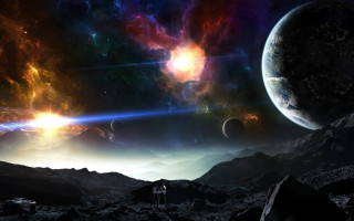 Man rocky surface space scene - planet free wallpaper