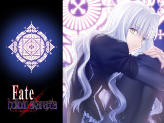 Woman long white hair black - ufotable free wallpaper