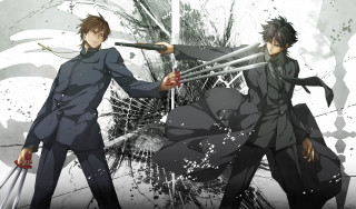 Anime characters swords paint splattered - neodada free wallpaper