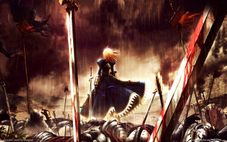 Man blue outfit sword crowd - a giant demon free wallpaper