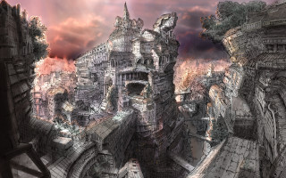 Castle fantasy setting sky background - matte painting concept art free wallpaper