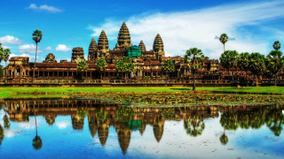 Large building trees water grass - grass free wallpaper