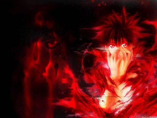 Red hair red eyes black - ufotable free wallpaper