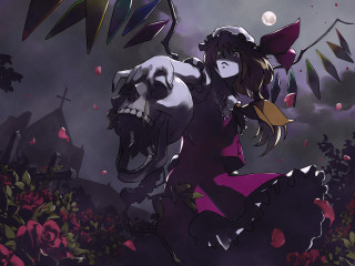 Purple dress girl dog moon - full free wallpaper