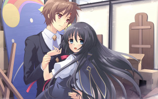 Anime characters couple room painting - free gaming wallpaper