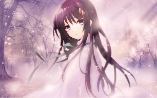 Girl white dress forest trees 2 - sots art free wallpaper
