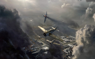 Airplanes flying city clouds bridge - a bridge in the distance free wallpaper