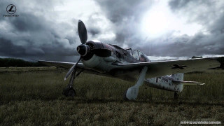 Small airplane grass field cloudy - under a cloudy sky free wallpaper
