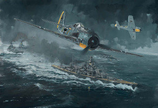 Plane boat ocean ships flying - over the water free wallpaper