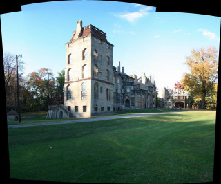 Large building clock tower park 3 - a green lawn free wallpaper