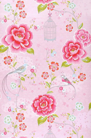 Pink flowered wallpaper birdcage flowers - bird free wallpaper