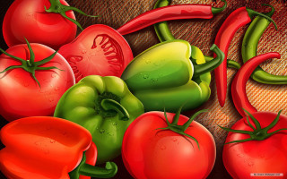 Vegetables table cloth red green - a table top free wallpaper