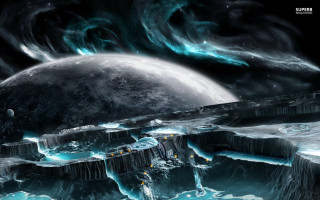 Futuristic space station giant moon - a futuristic space station free wallpaper
