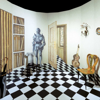 Checkered floor robot guitar mural - a flemish baroque free wallpaper