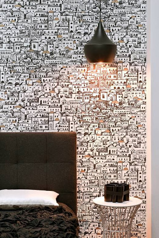 Bedroom bed nightstand lamp pattern - a lamp free wallpaper