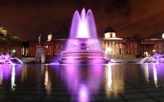 Fountain purple lights building night - interactive art free wallpaper