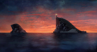 Lighthouse iceberg ocean sunset red - matte painting concept art free wallpaper