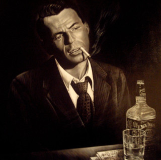 Man smoking cigarette bottle alcohol - matte drawing free wallpaper